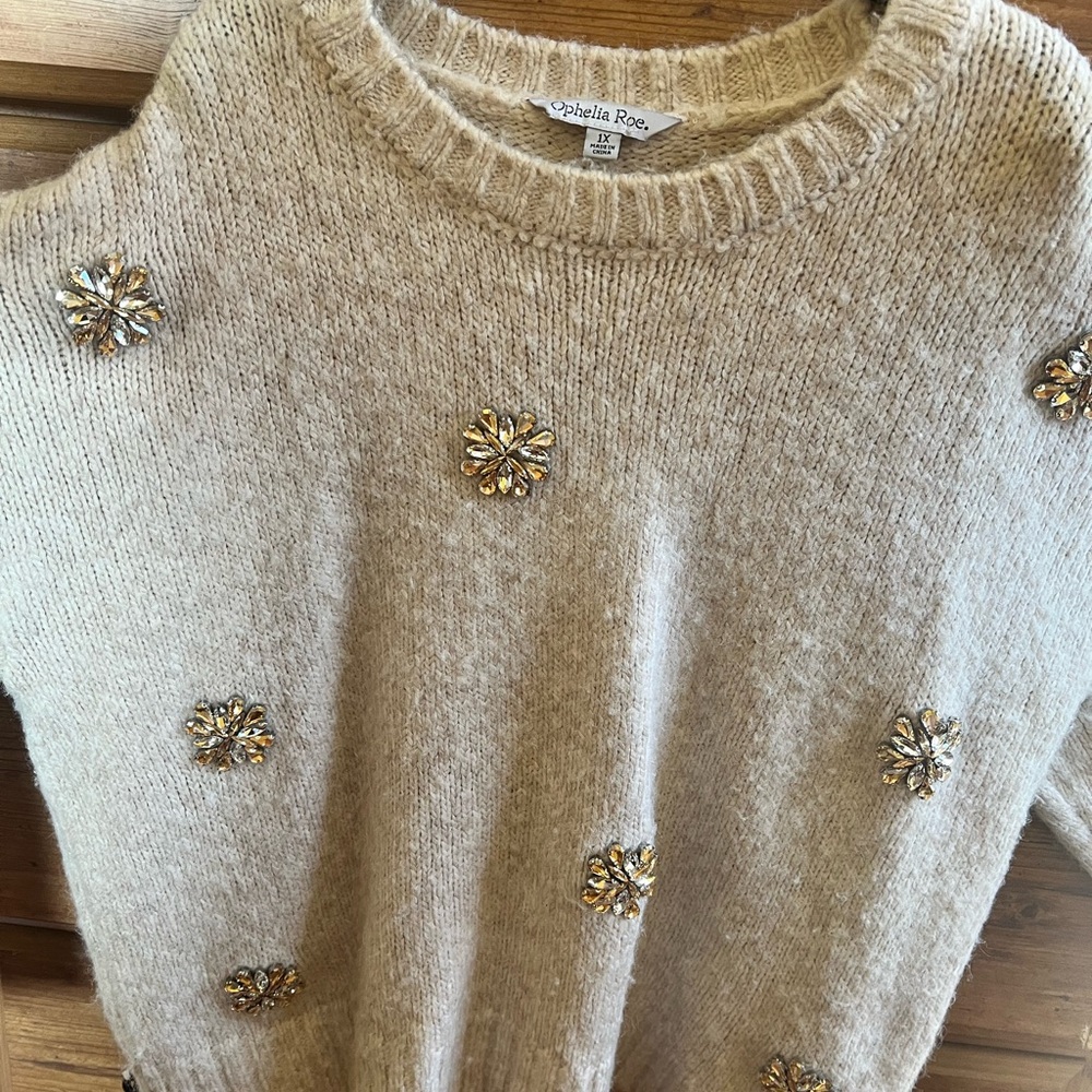 Ophelia Rose Cream Sweater with Gold Embellishments